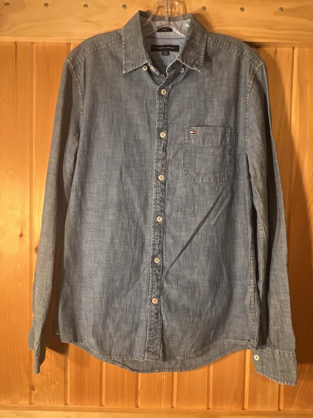 Tommy Hilfiger Indigo Blue Chambray Button-Down Long Sleeve Shirt Size S